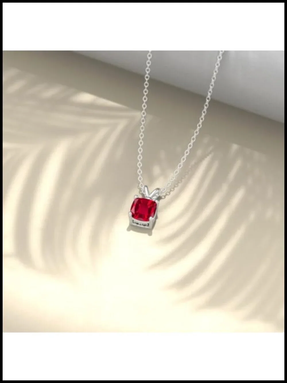 2CT Cushion Cut Simulated Ruby Pendant Necklace S925 Sterling Silver